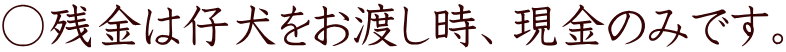 ○残金は仔犬をお渡し時、現金のみです。